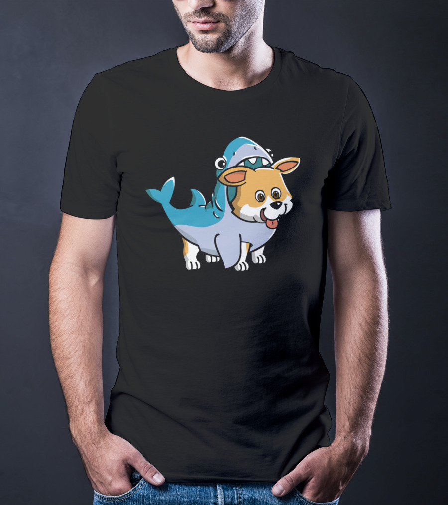 Corgi In Shark Costume Cute Hybrid T-Shirt