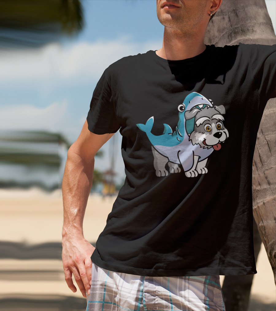 Schnauzer In Shark Costume Playful Cartoon Mashup T-Shirt
