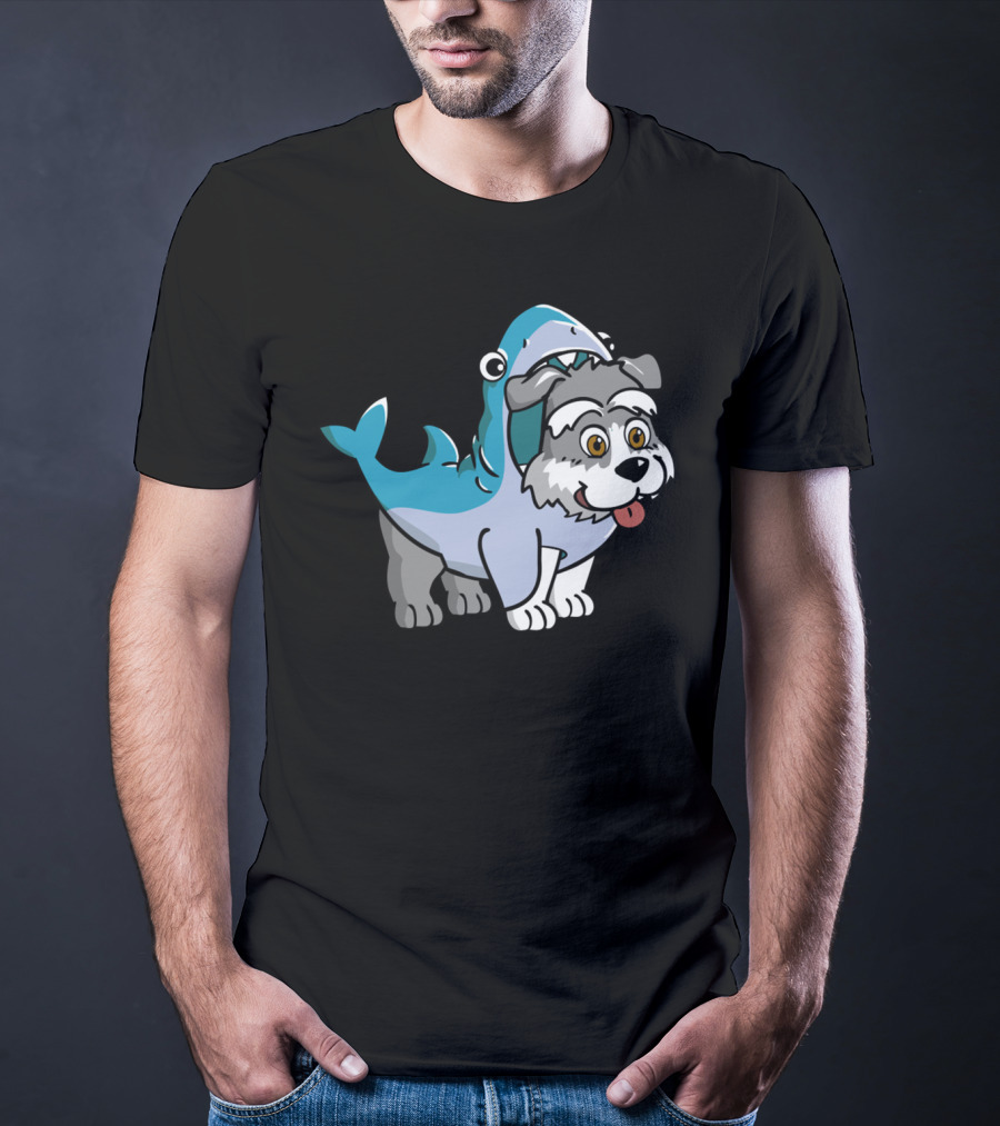 Schnauzer In Shark Costume Playful Cartoon Mashup T-Shirt