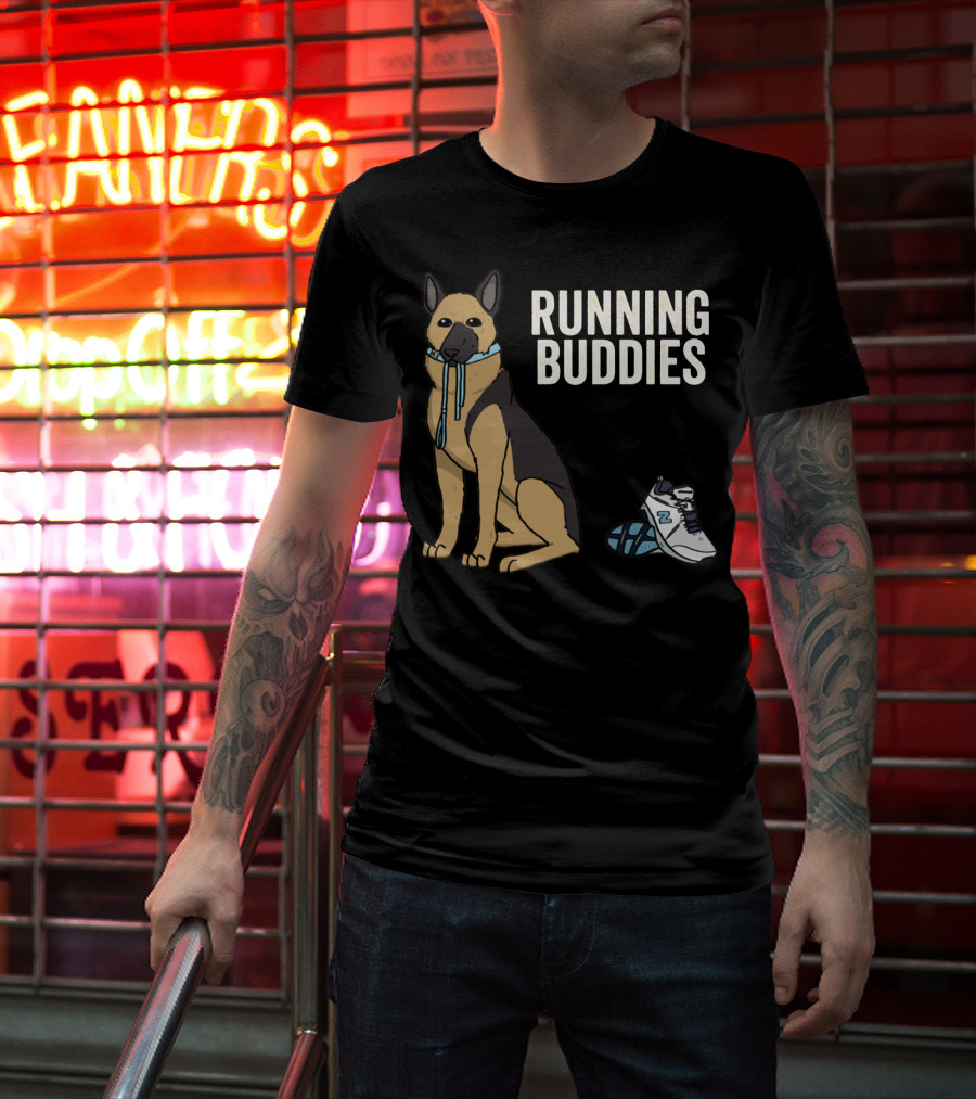 German Shepherd Running Buddies With Shoes And Collar T-Shirt