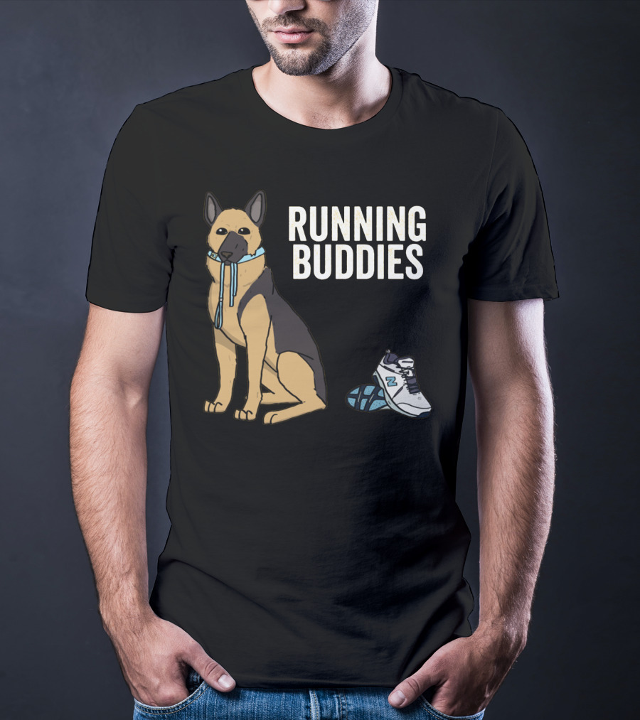 German Shepherd Running Buddies With Shoes And Collar T-Shirt