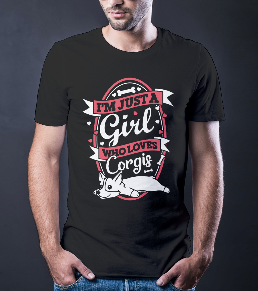 I'm Just A Girl Who Loves Corgis With Playful Hearts And Bones T-Shirt