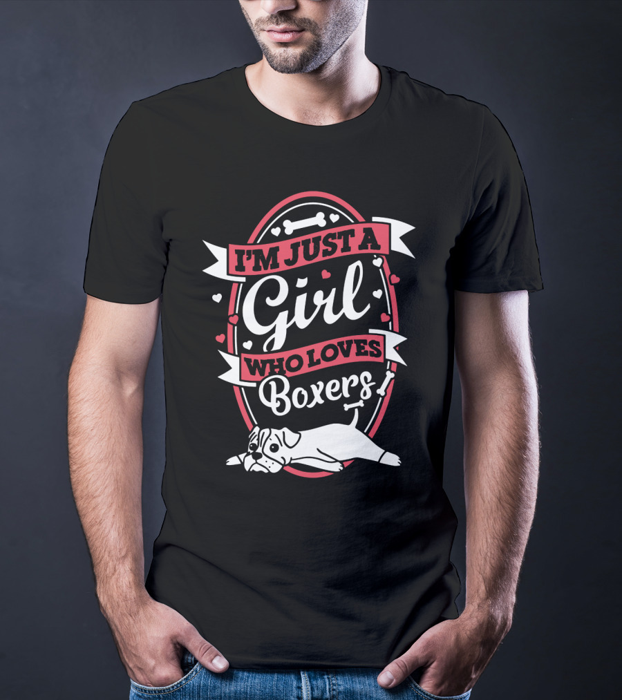 I'm Just A Girl Who Loves Boxers With Cute Dog And Heart Accents T-Shirt