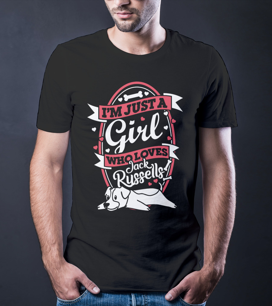 I'm Just A Girl Who Loves Jack Russells With Heart And Bone Accents T-Shirt