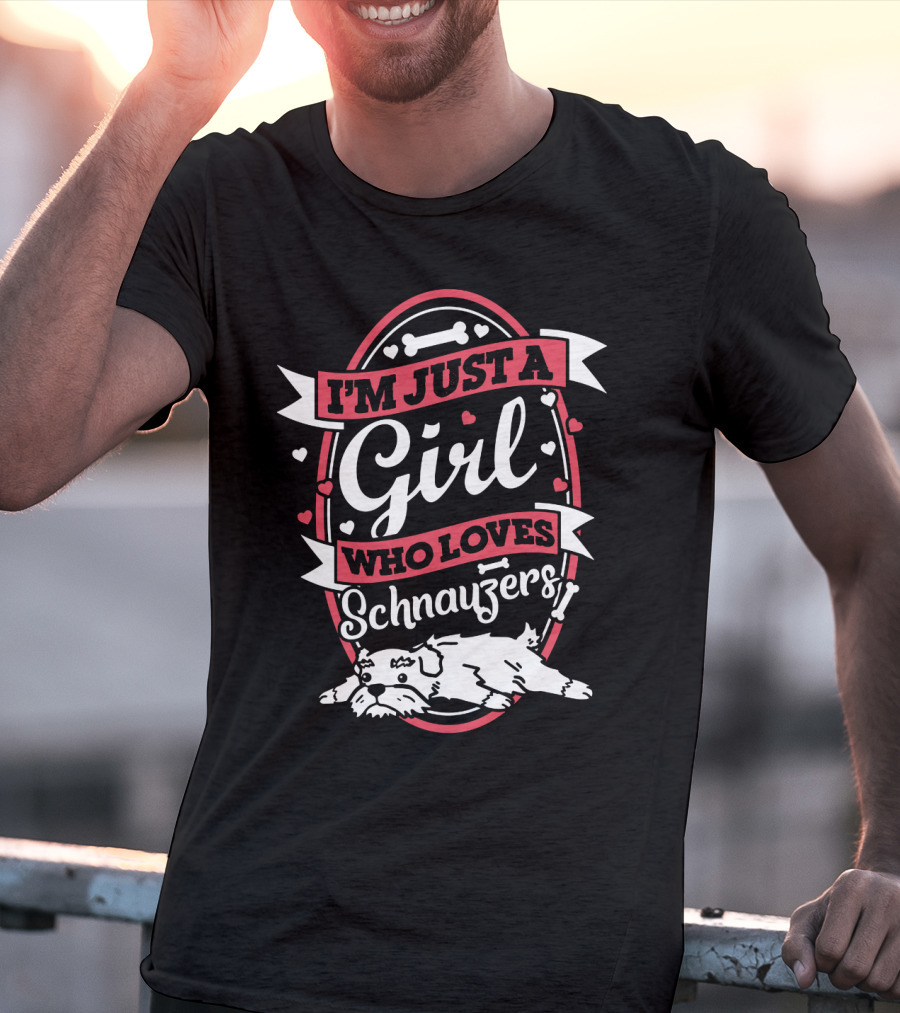 I'm Just A Girl Who Loves Schnauzers With Heart And Bone Accents T-Shirt