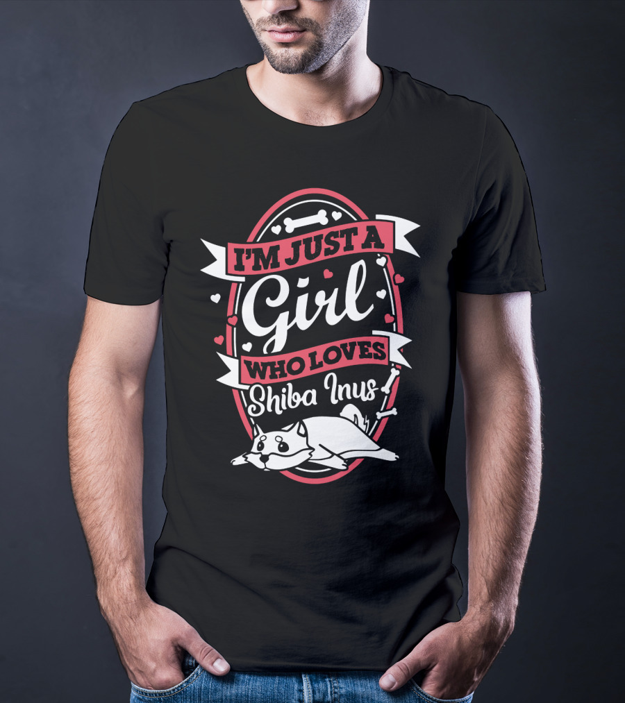 I'm Just A Girl Who Loves Shiba Inus With Cute Dog And Hearts T-Shirt
