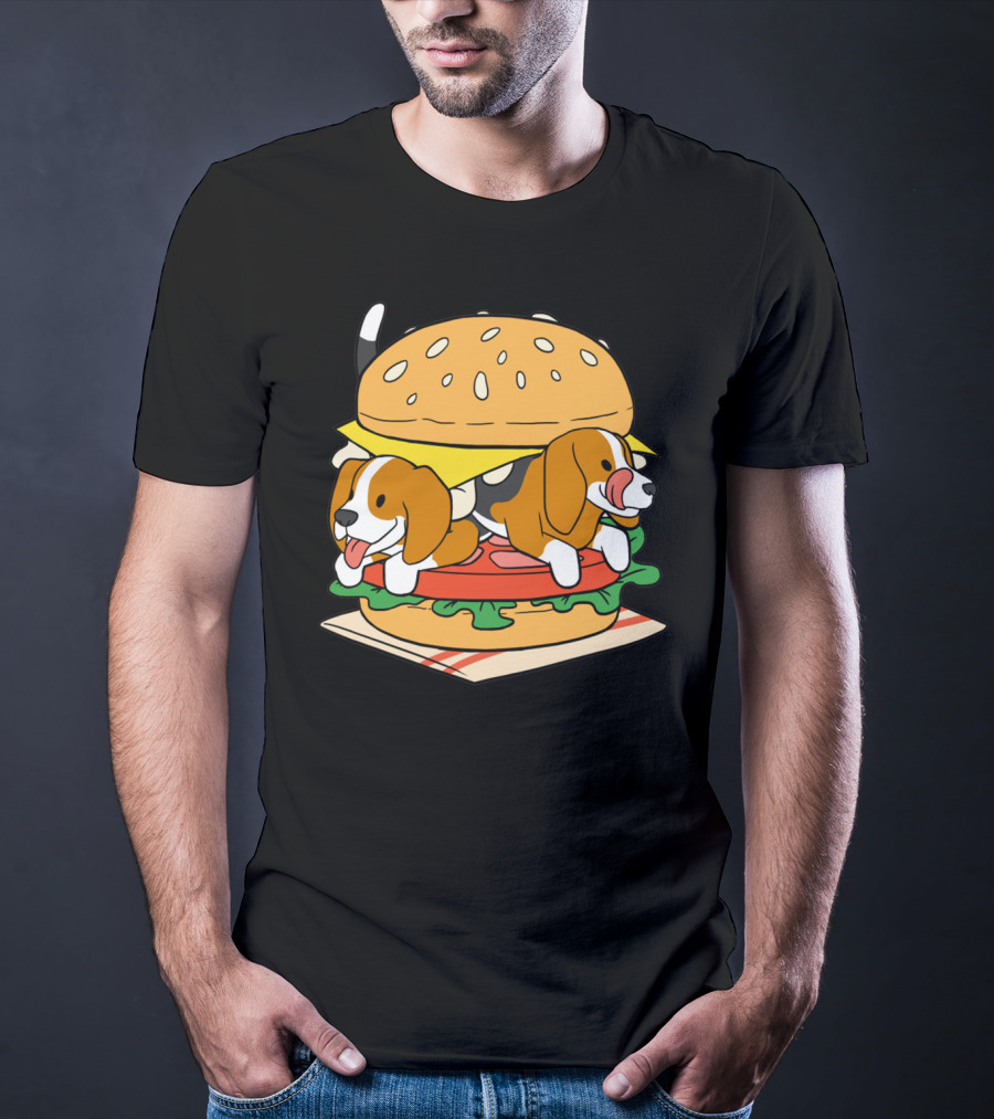 Beagle Burger Cuteness With Cheese, Lettuce, And Tomato T-Shirt