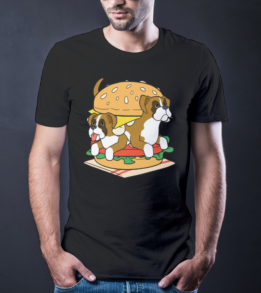 Boxer Dogs Stacked In Cheeseburger Delight T-Shirt