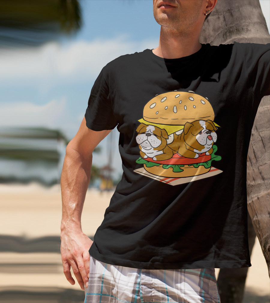 Bulldog Cheeseburger Cute Pet Sandwich Funny Food T-Shirt
