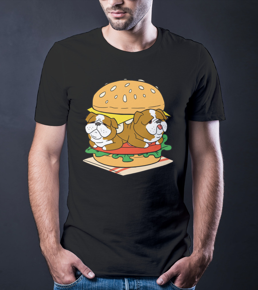 Bulldog Cheeseburger Cute Pet Sandwich Funny Food T-Shirt
