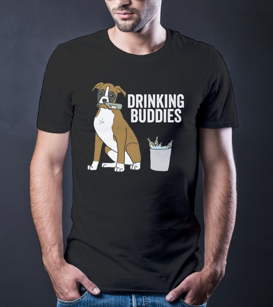 Boxer With Beer Bottles And Bucket - Drinking Buddies T-Shirt