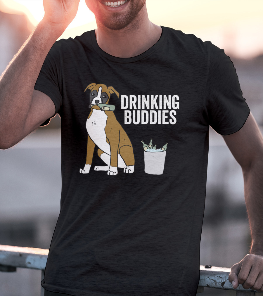 Boxer With Beer Bottles And Bucket - Drinking Buddies T-Shirt