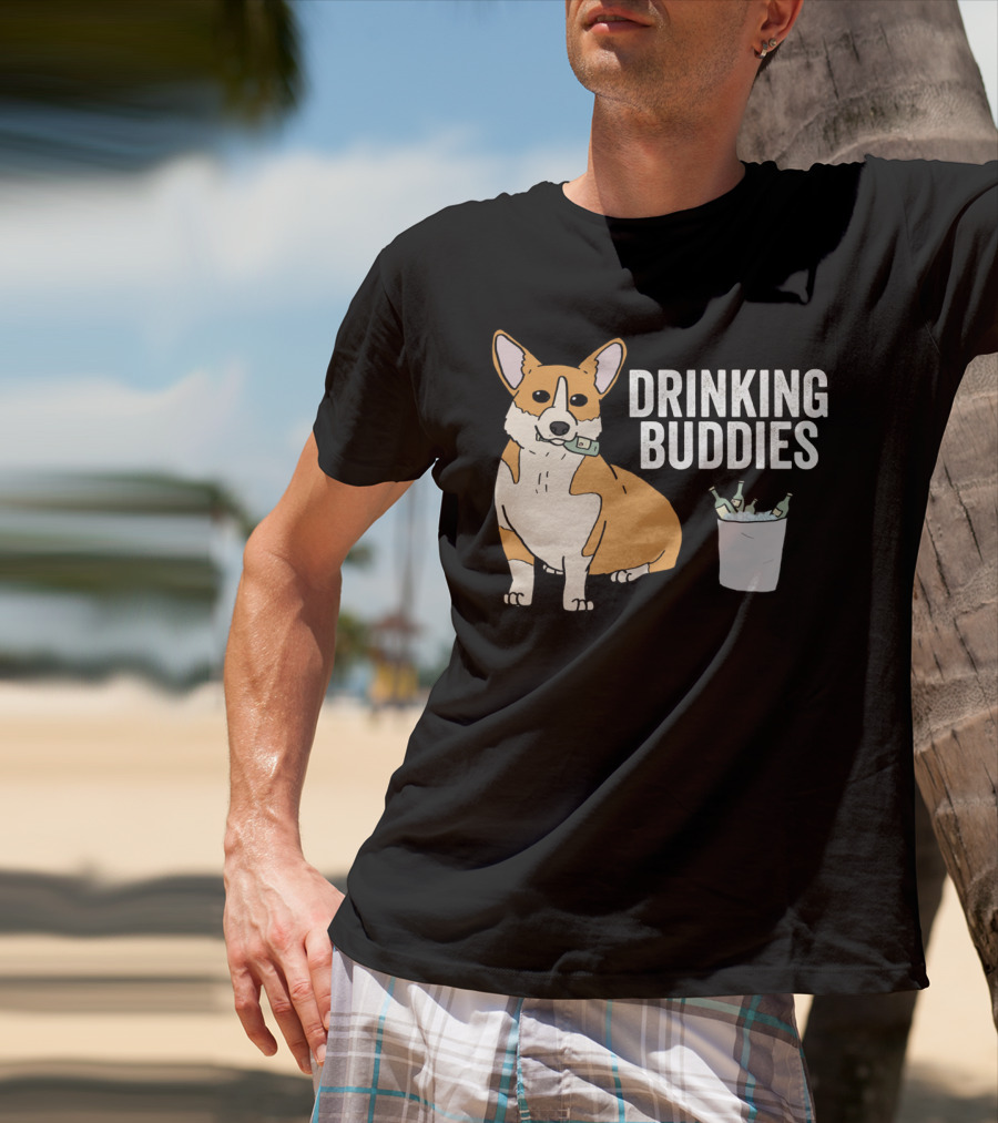 Corgi With Beer Cooler And Drinking Buddies Text T-Shirt