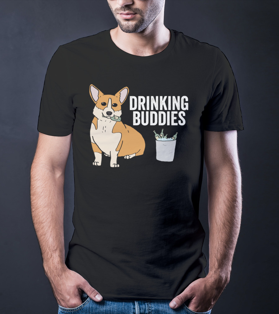 Corgi With Beer Cooler And Drinking Buddies Text T-Shirt