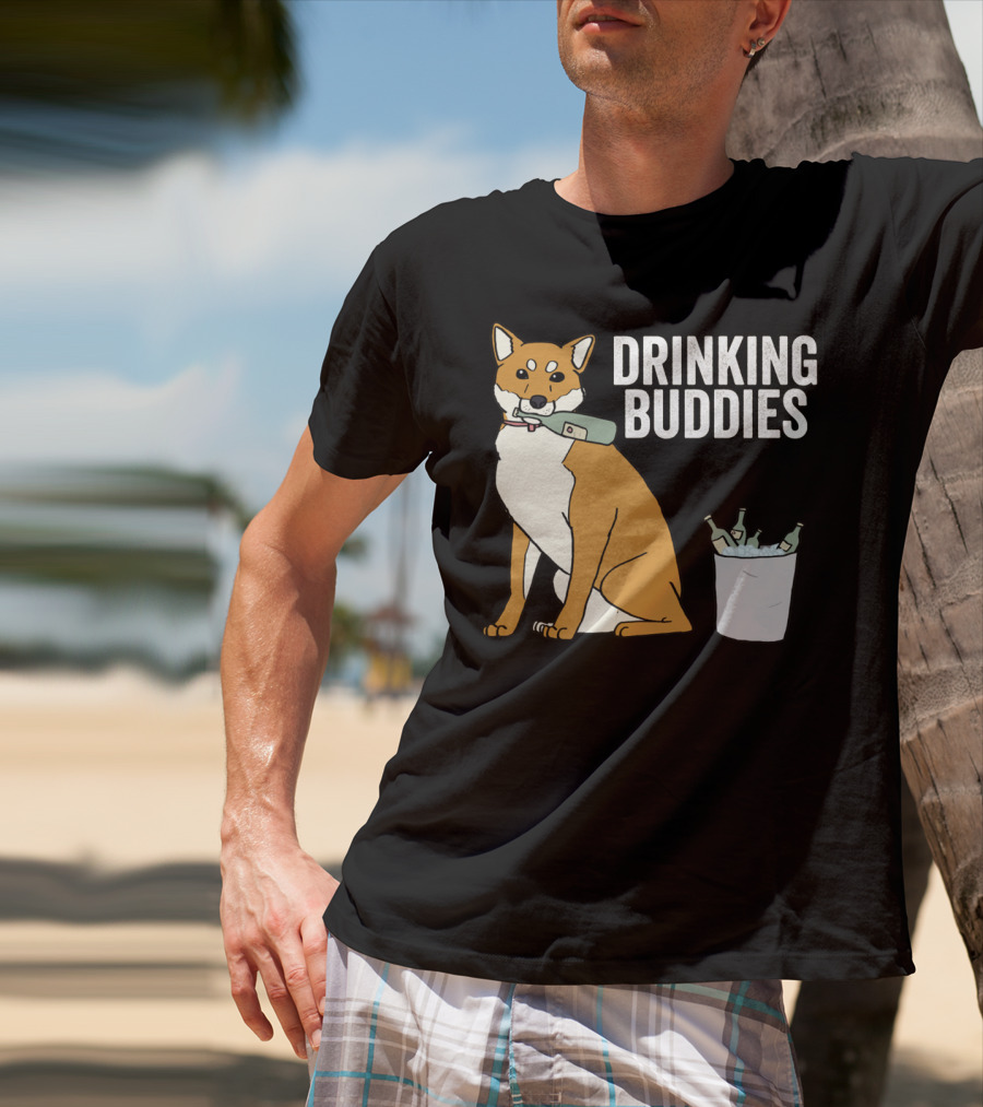 Shiba Inu With Ice Bucket And Bottles Drinking Buddies T-Shirt