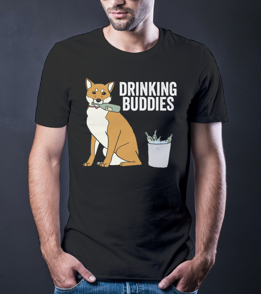 Shiba Inu With Ice Bucket And Bottles Drinking Buddies T-Shirt