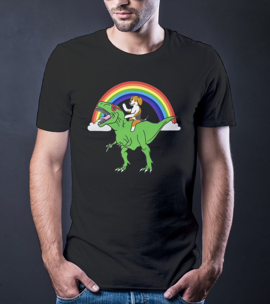 Beagle Dinosaur Riding T-Rex T-Shirt