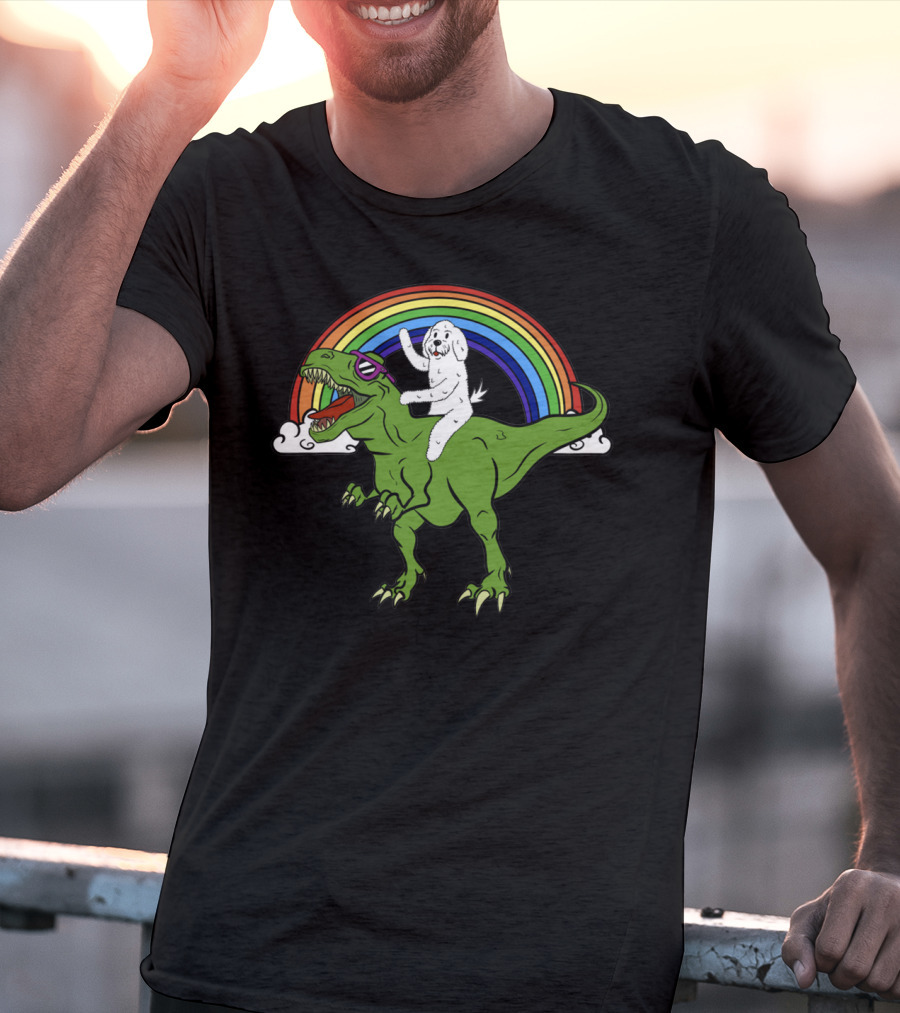 Bichon Frise Riding Tyrannosaurus T-Shirt