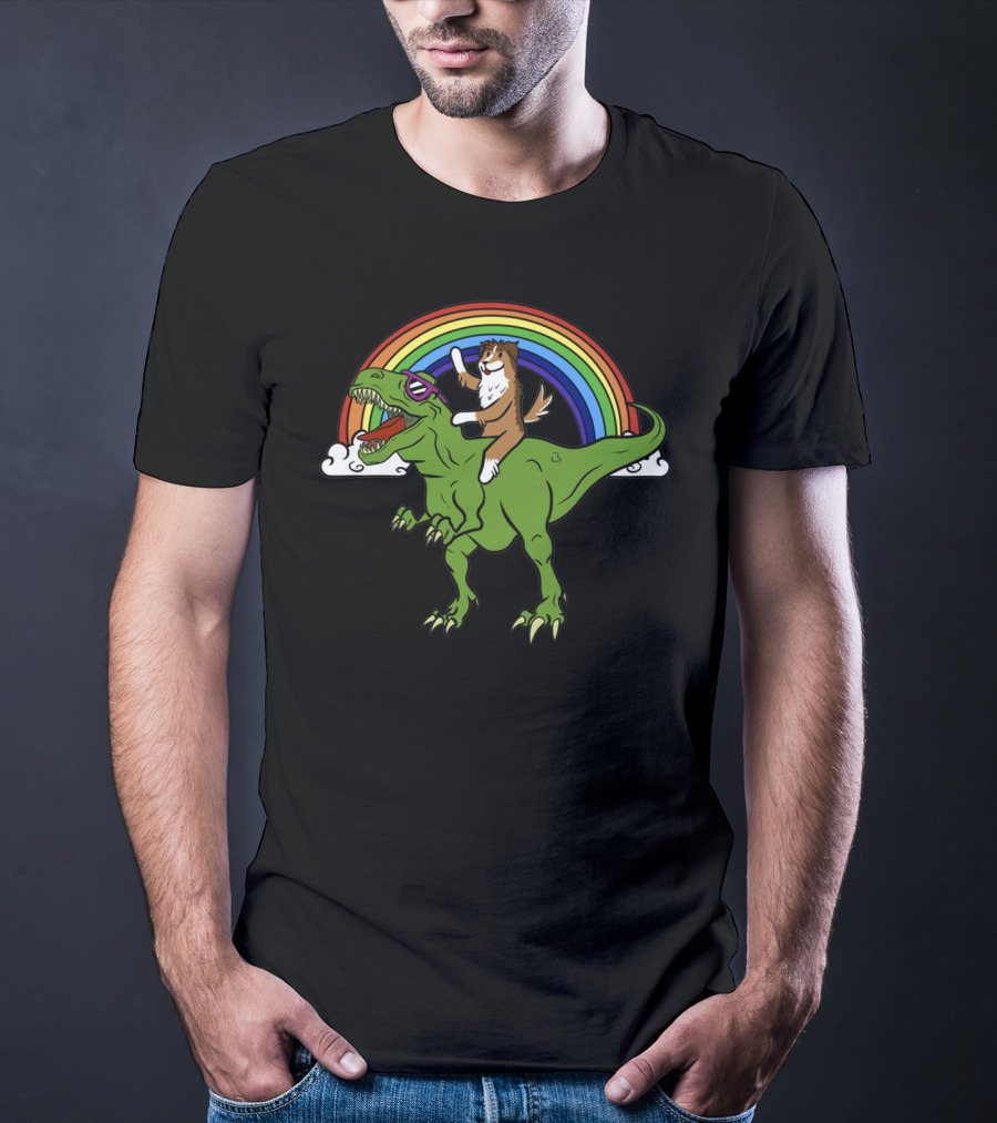 Sheltie Riding Dinosaur T-Shirt