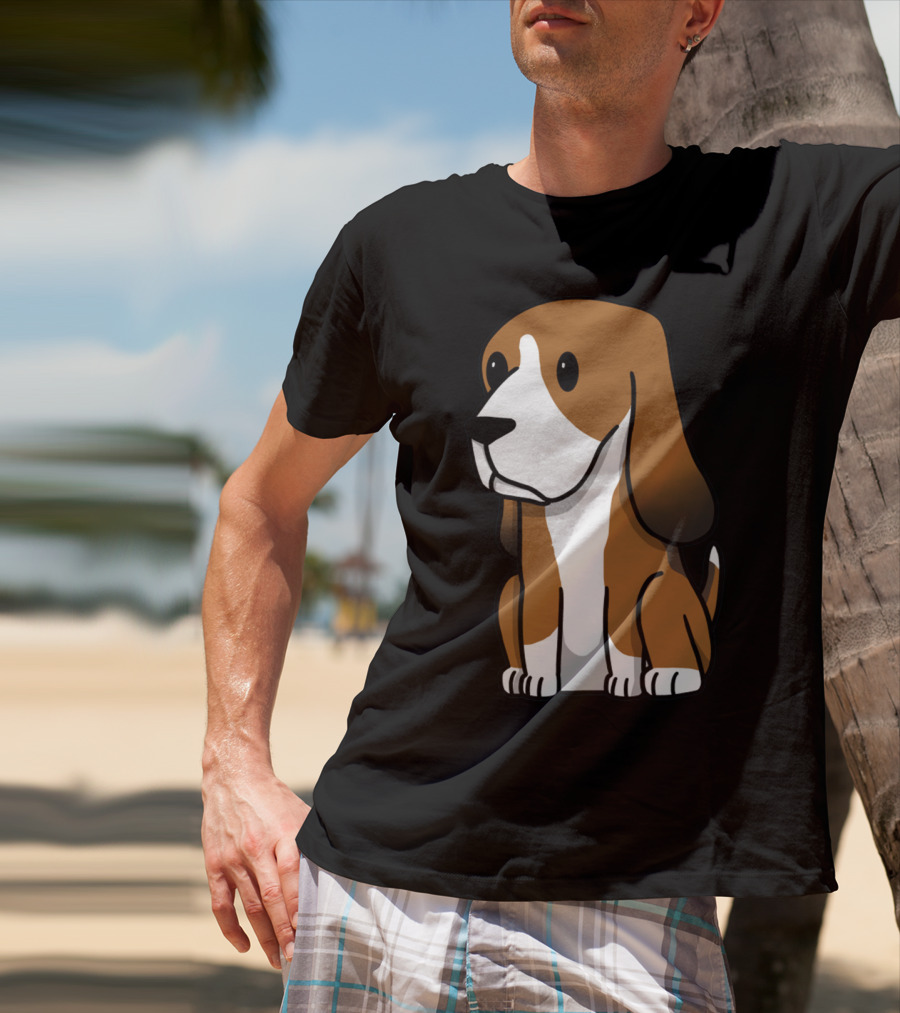 Basset Hound Cute Cartoon Brown And White Dog Sitting T-Shirt
