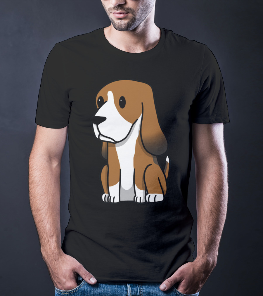 Basset Hound Cute Cartoon Brown And White Dog Sitting T-Shirt