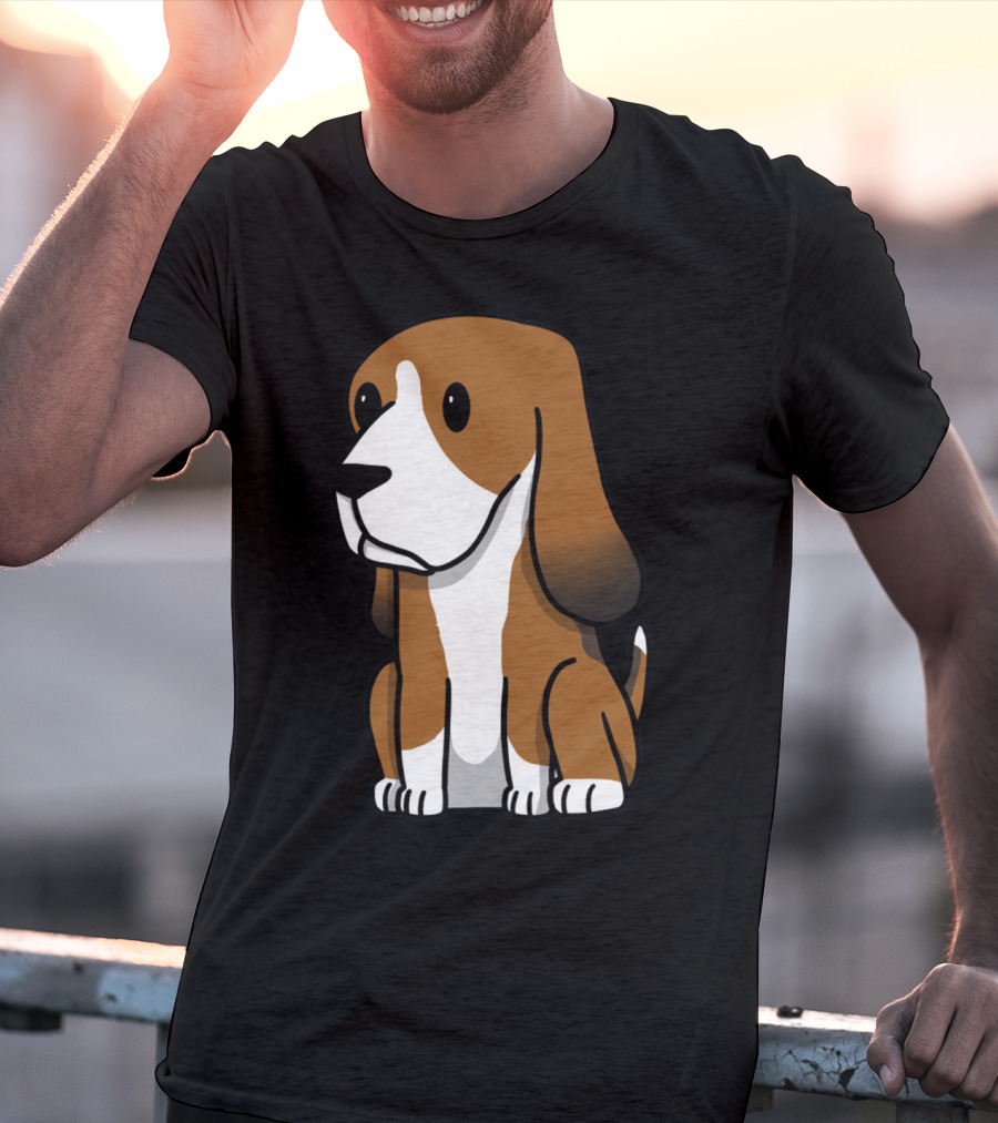 Basset Hound Cute Cartoon Brown And White Dog Sitting T-Shirt