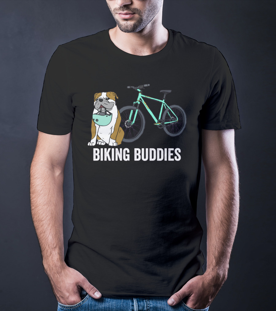 Biking Buddies Bulldog With Helmet And Bicycle T-Shirt