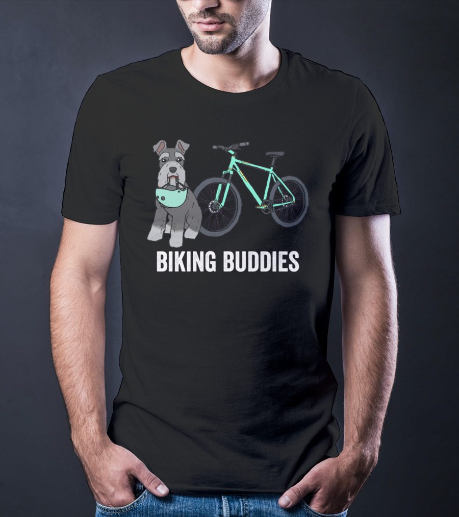 Schnauzer Biking Buddies Cute Dog Companion With Bicycle T-Shirt