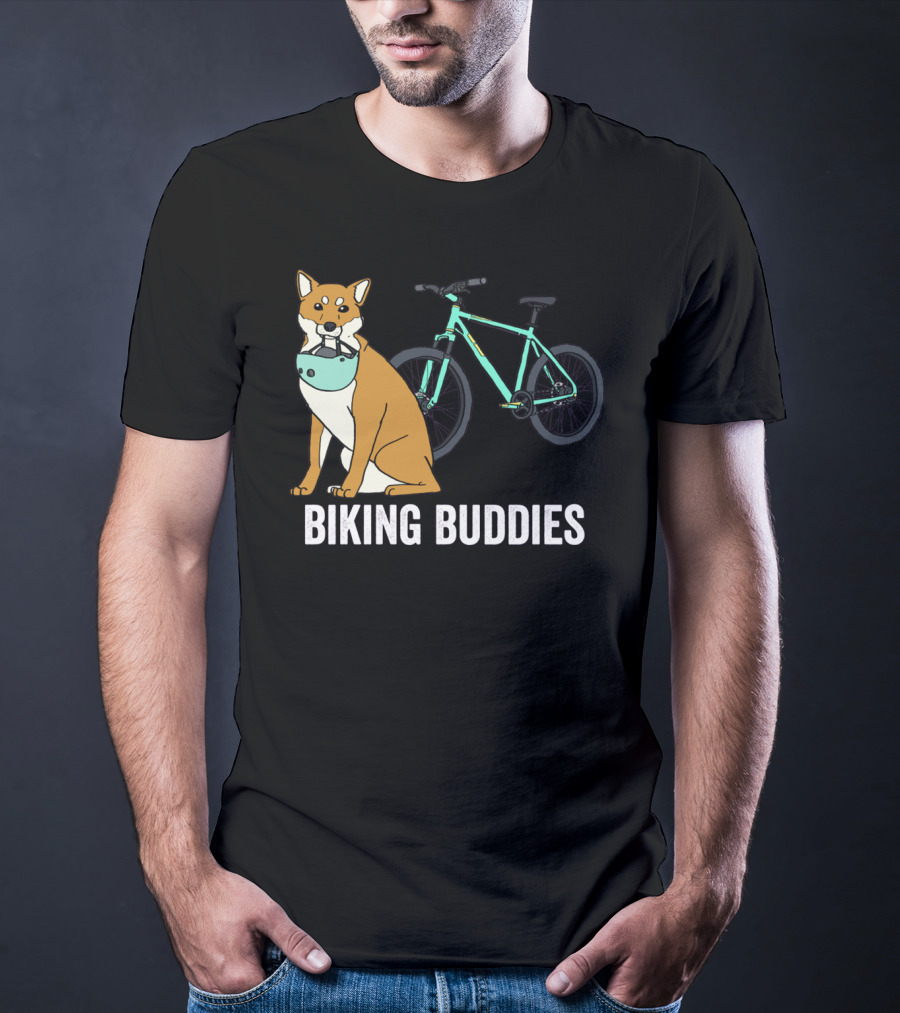 Shiba Inu With Bike Companion Biking Buddies Adventure T-Shirt