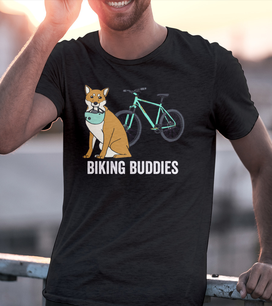 Shiba Inu With Bike Companion Biking Buddies Adventure T-Shirt