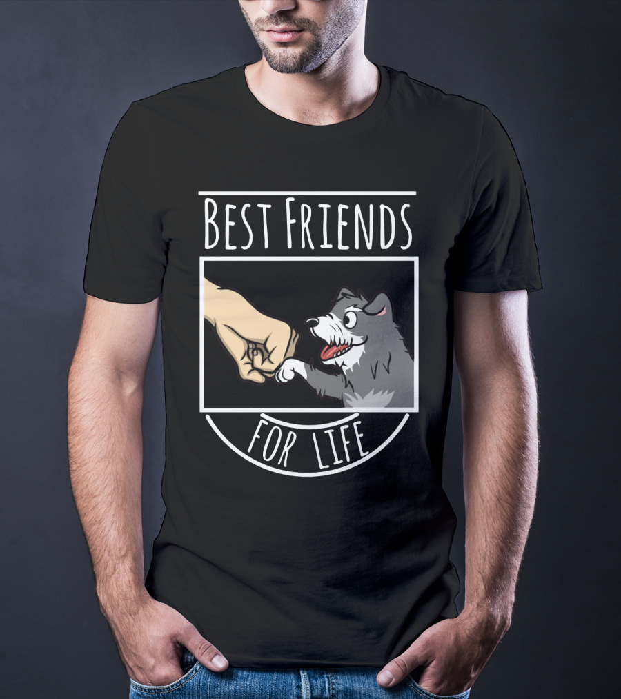 Best Friends For Life Schnauzer Dog Fist Bump Drawing T-Shirt