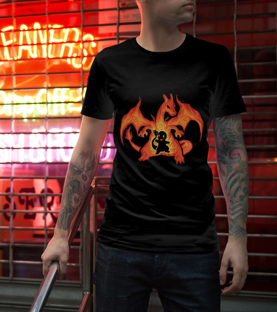 Evolution Charizard And Charmander Pokemon Fire Transformation T-Shirt