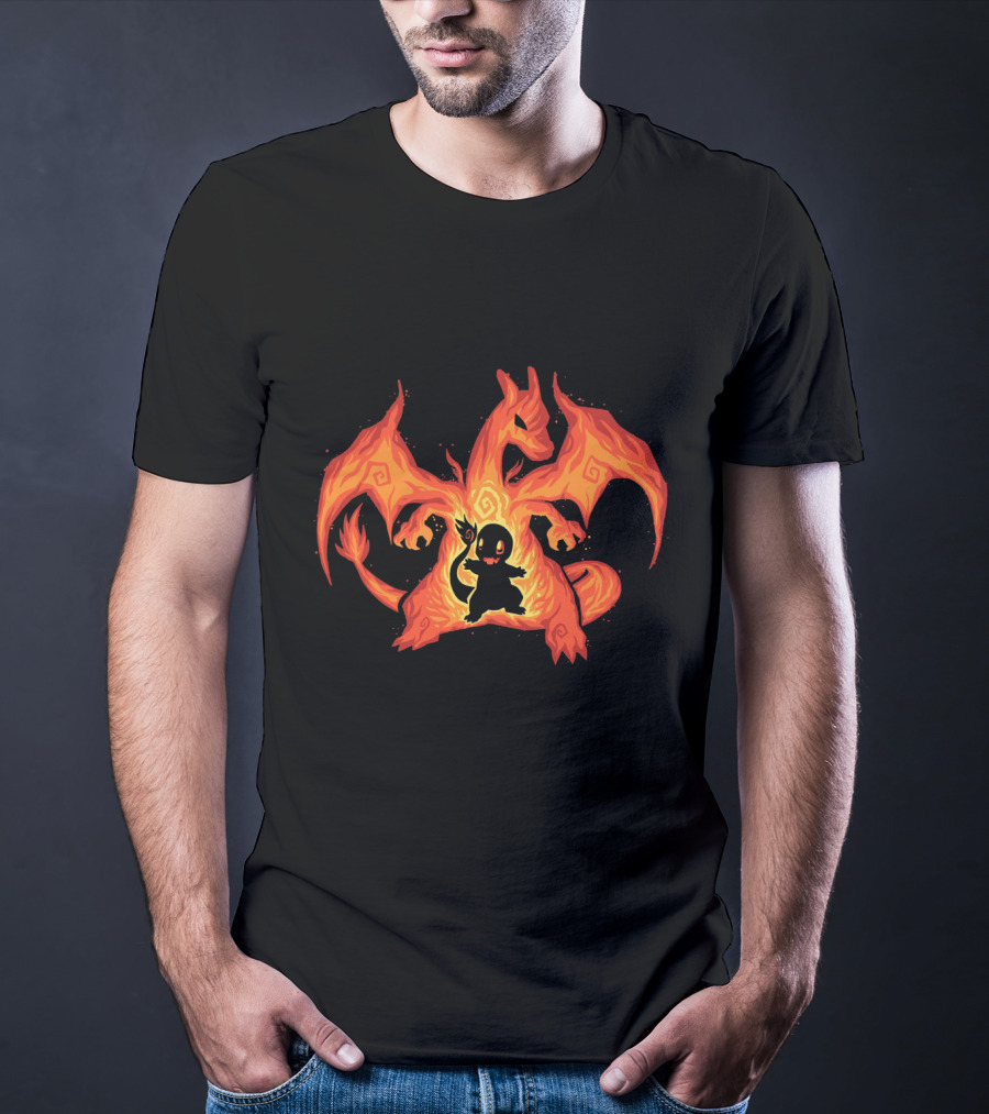 Evolution Charizard And Charmander Pokemon Fire Transformation T-Shirt