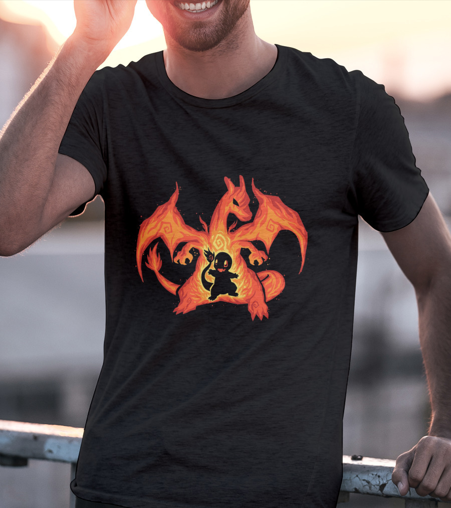 Evolution Charizard And Charmander Pokemon Fire Transformation T-Shirt