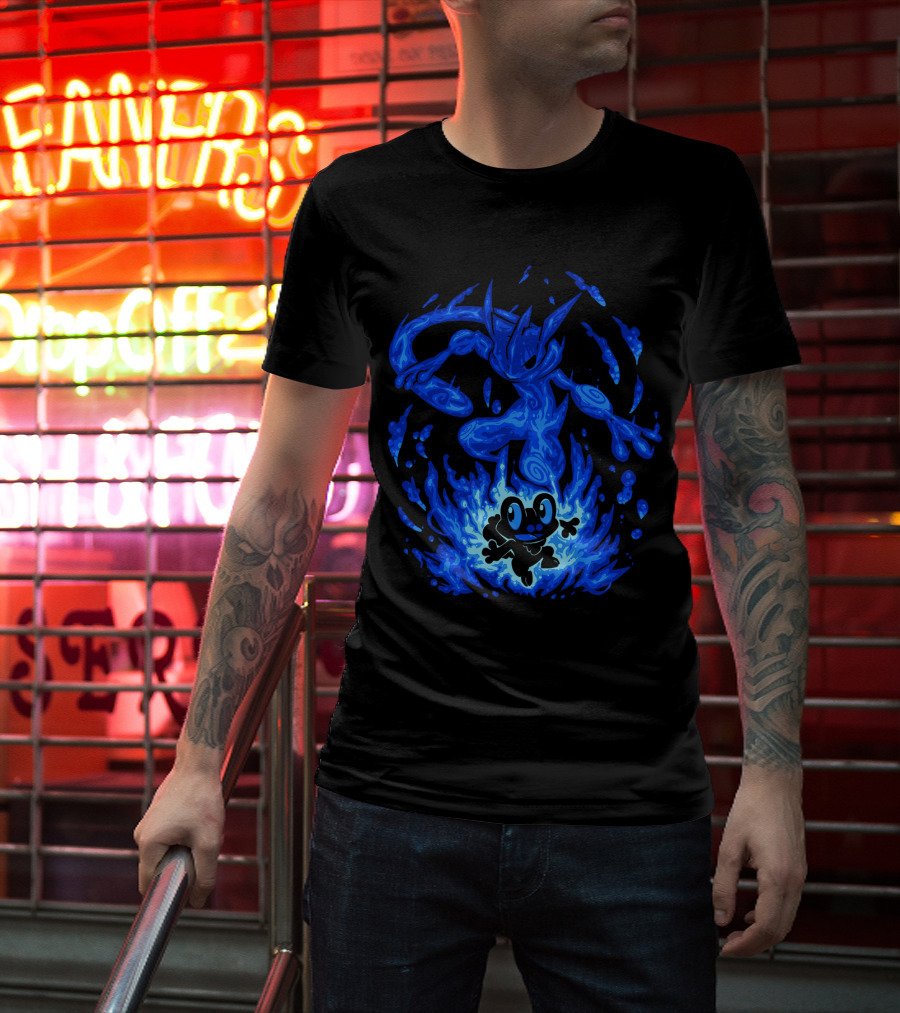 Evolution Pokemon Greninja Froakie Blue Flames T-Shirt