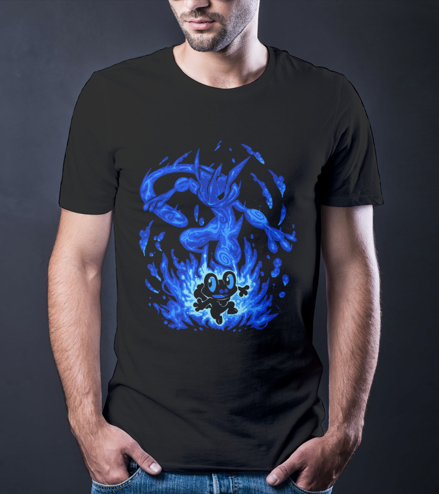 Evolution Pokemon Greninja Froakie Blue Flames T-Shirt