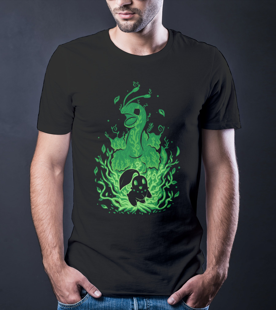 Evolution Pokemon Meganium Chikorita Glowing Green T-Shirt