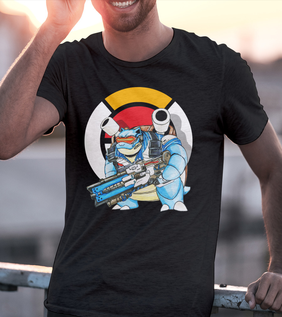 Pokemon X Blastoise X Soldier76 Crossover Fusion T-Shirt