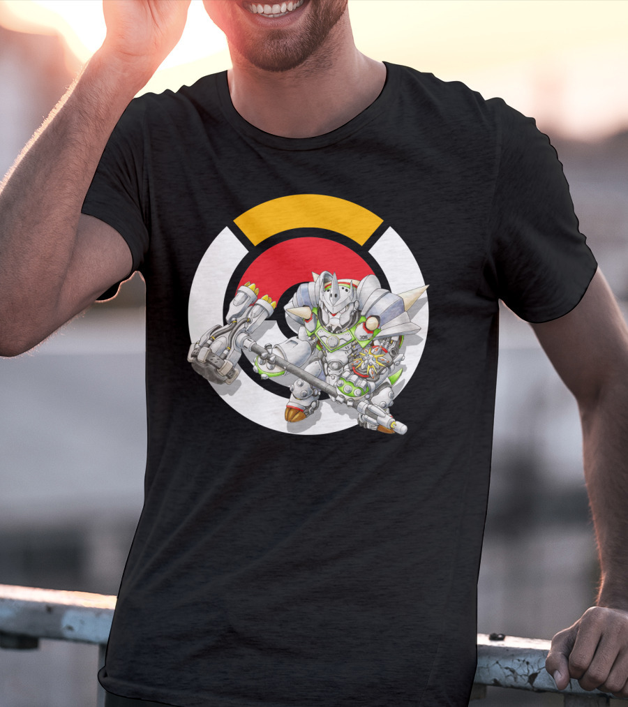 Pokemon X Overwatch Chesnaught Reinhardt Crossover Battle Armor T-Shirt