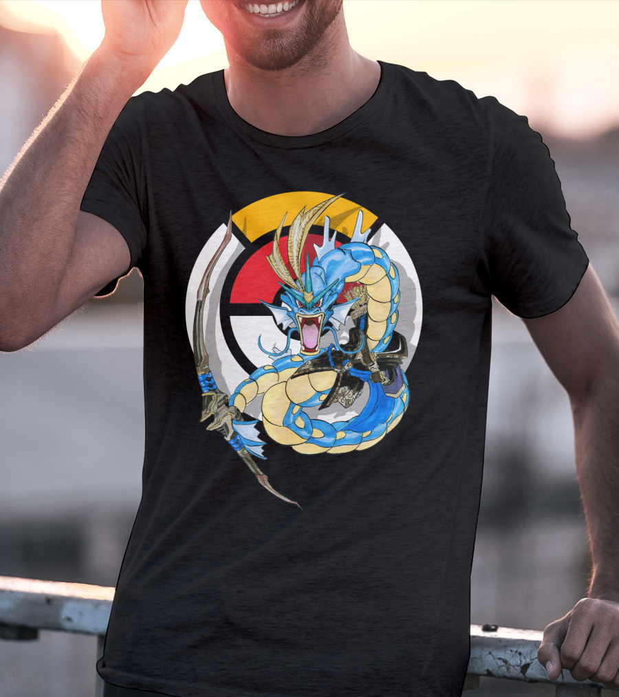 Pokemon Gyarados Hanzo Crossover Bow And Sword Mashup T-Shirt