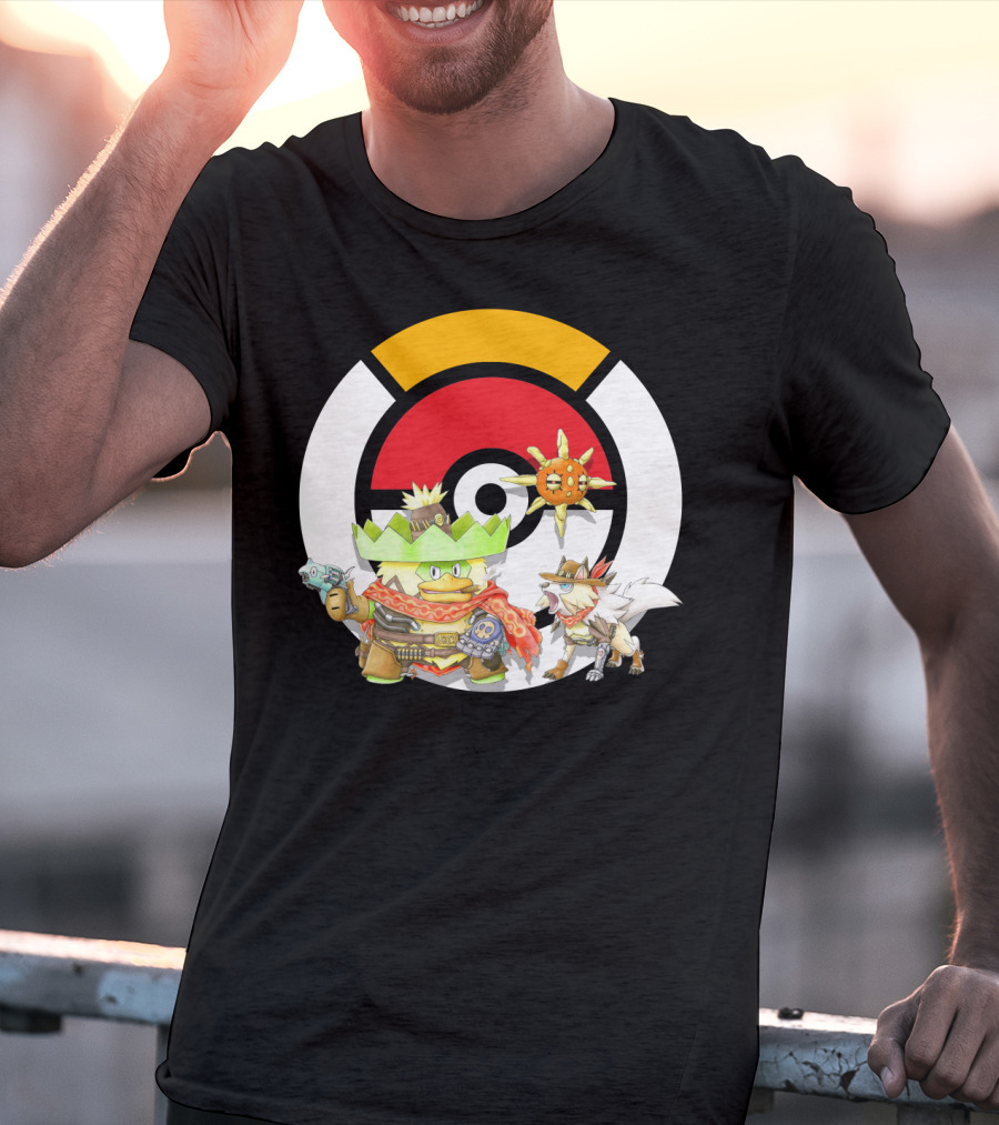 Pokemon X Overwatch Ludicolo Lycanroc Mccree Solrock Crossover T-Shirt