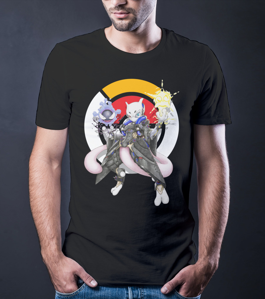 Pokemon Mewtwo X Moira Crossover With Overwatch Symbols And Gastly IN T-Shirt