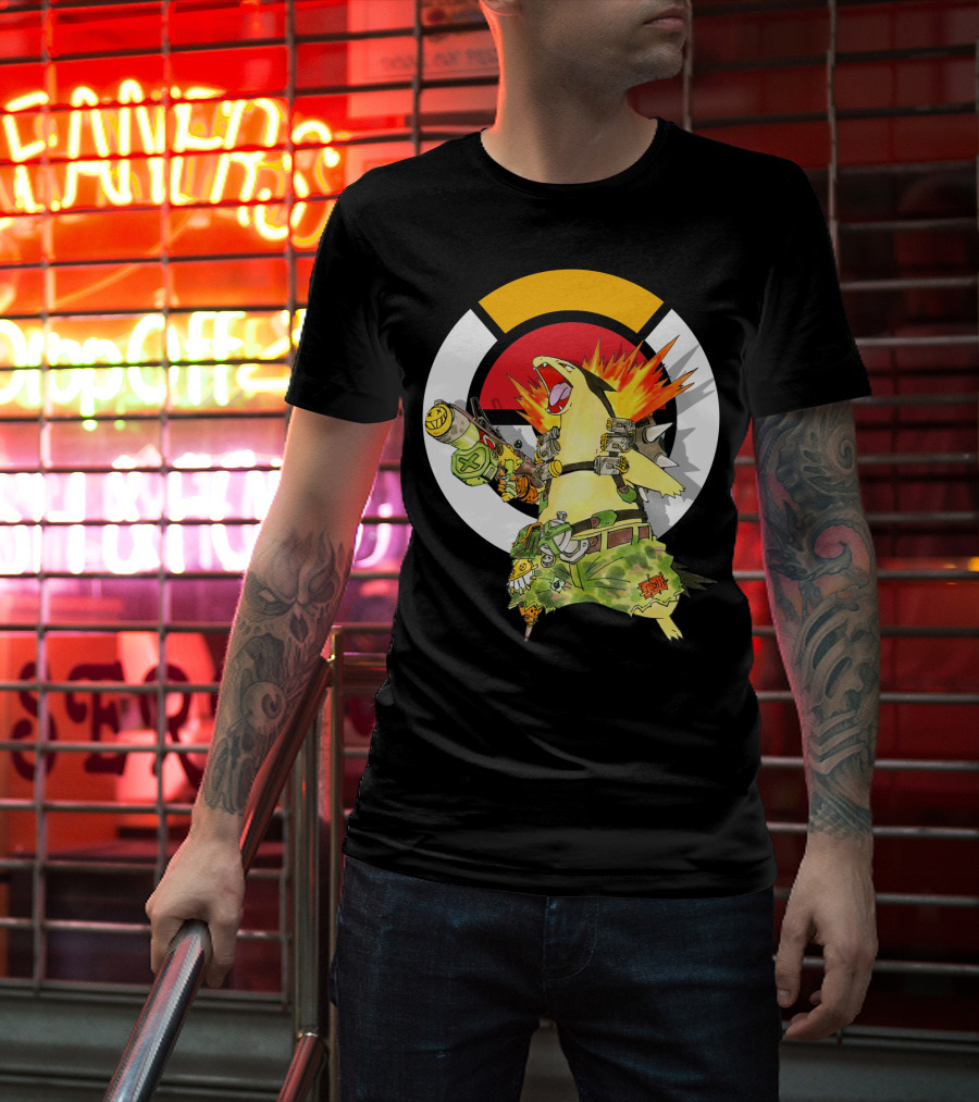 Pokemon Typhlosion Junkrat Crossover Symbol Background T-Shirt