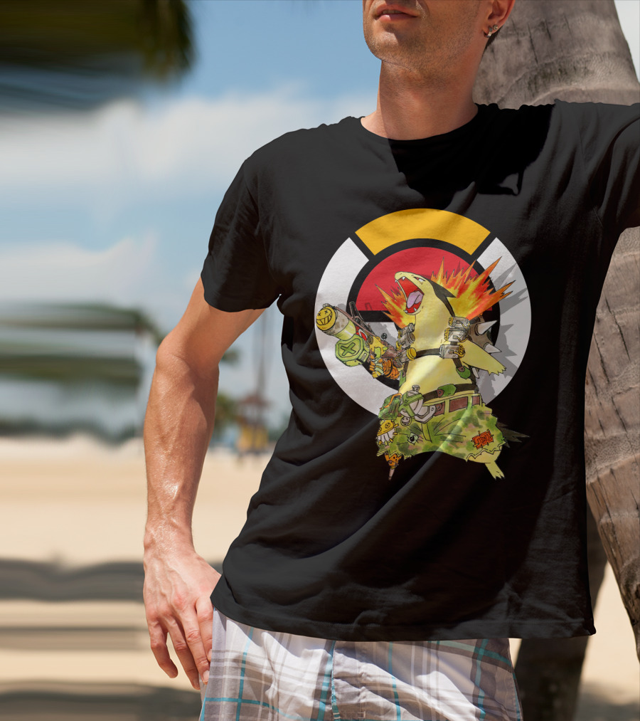 Pokemon Typhlosion Junkrat Crossover Symbol Background T-Shirt