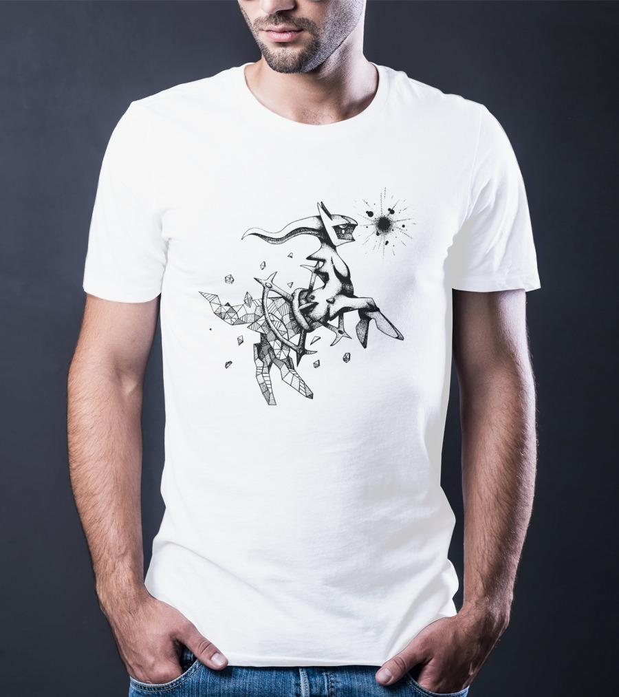 Geometric Pokemon Arceus Monochrome Ink Sketch With Abstract Fragmentation Elements T-Shirt