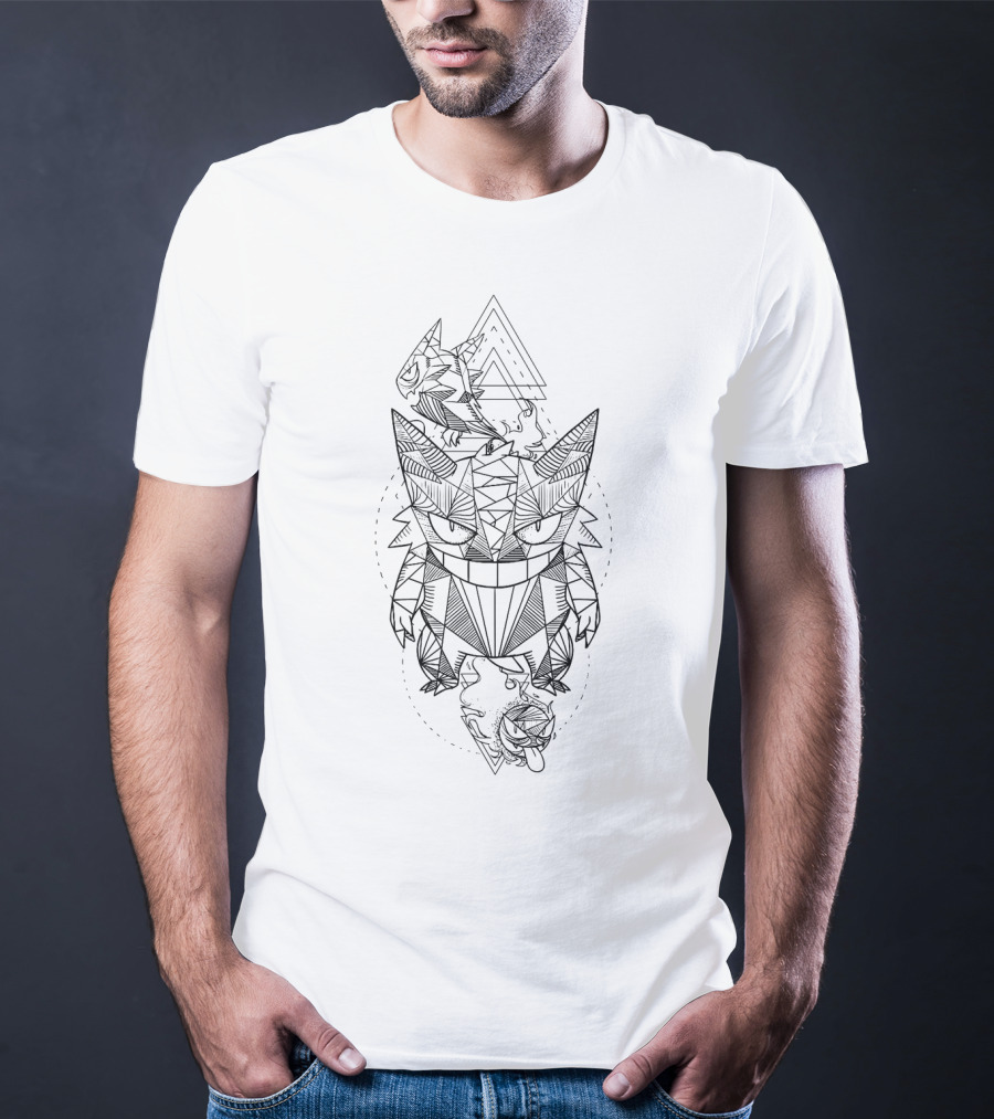 Geometric Gengar Line Art Pokémon Triangular T-Shirt