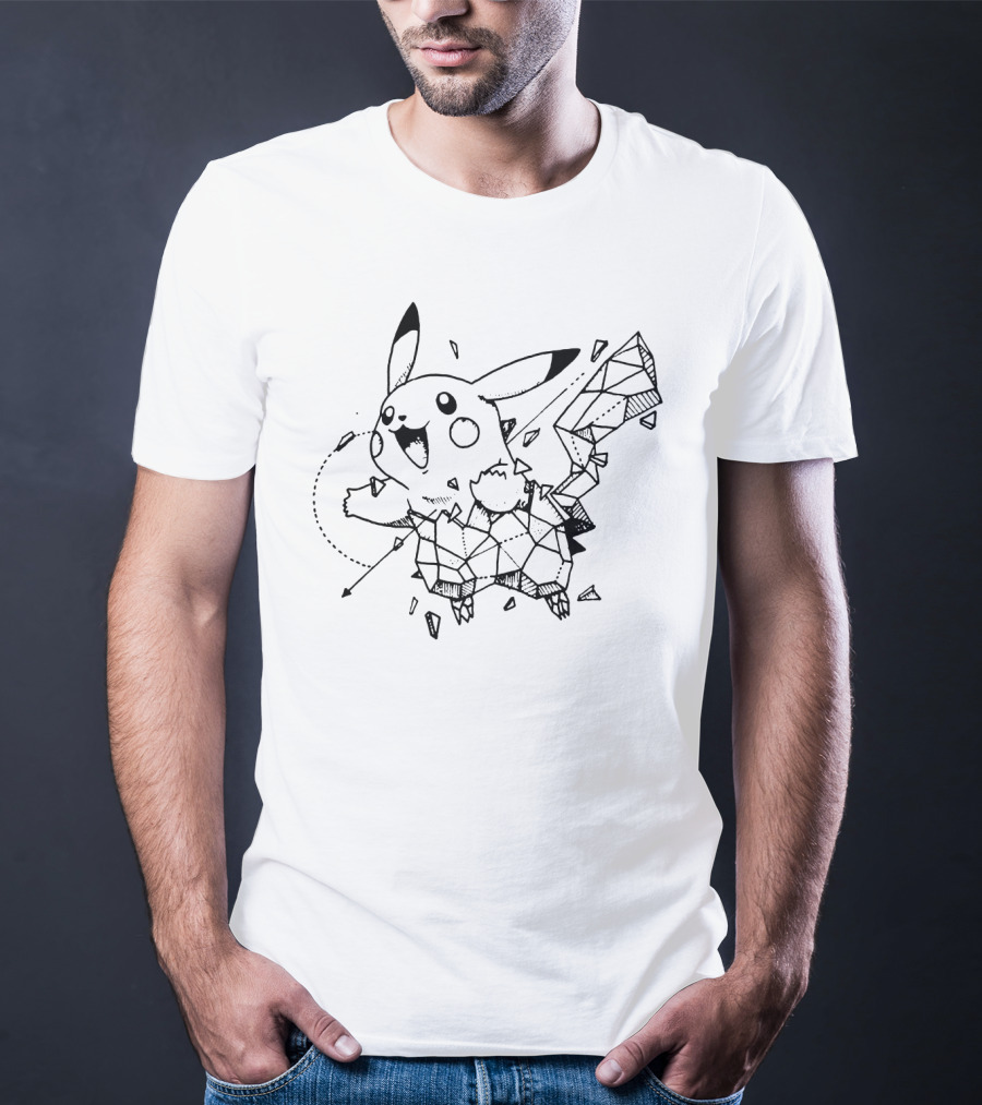 Geometric Pokemon Pikachu Outline Sketch T-Shirt
