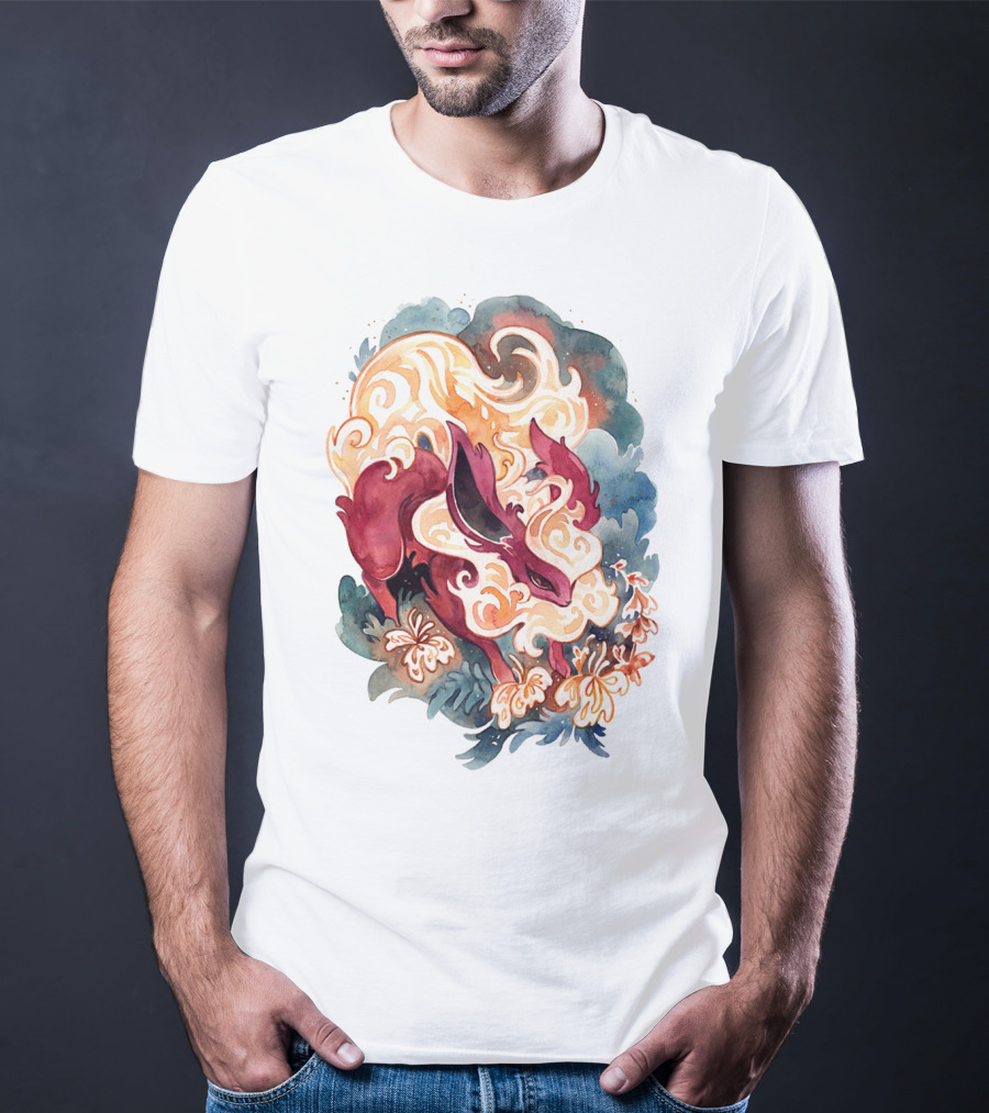 Watercolor Pokemon Flareon Smoke And Flames T-Shirt