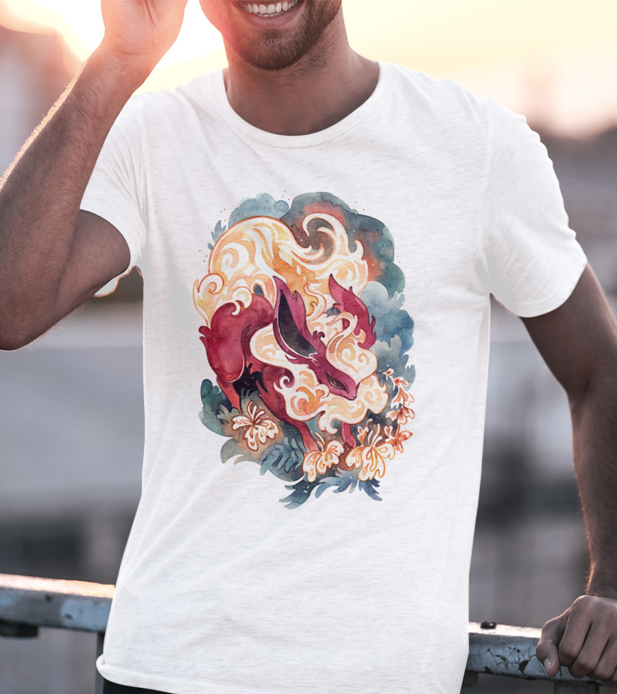 Watercolor Pokemon Flareon Smoke And Flames T-Shirt