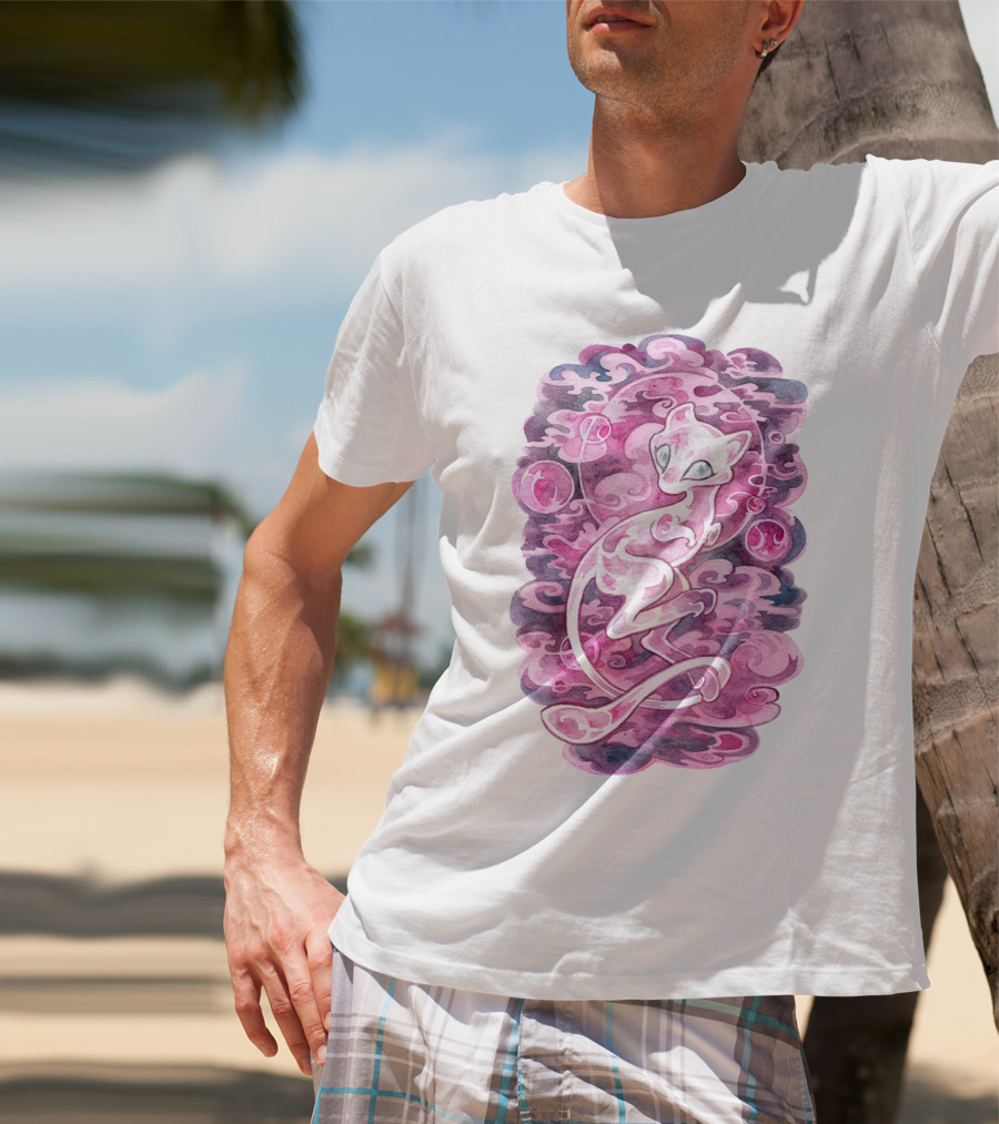 Watercolor Pokemon Mew Purple Swirls And Orbs T-Shirt